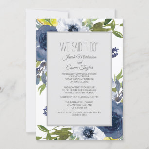 Navy Blue White Yellow Floral Wedding Elopement Kaart