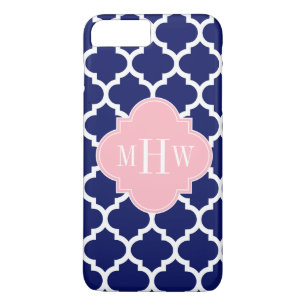 Navy Blue WhMoroccan #5 Roze 3 Initiaal monogram iPhone 8 Plus / 7 Plus Hoesje
