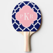 Navy Blue WhMoroccan #5 Roze 3 Initiaal monogram Tafeltennisbatje (Achterkant)