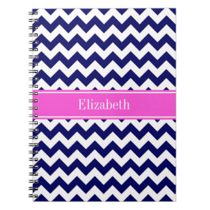 Navy Blue Wht Chevron Hot Pink Naam Monogram Notitieboek