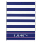 Navy Blue Wht Horiz Stripe Hot Pink Name Monogram Klembord (Achterkant)