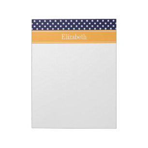 Navy Blue Wht Polka Dots Cantaloupe Name Monogram Notitieblok
