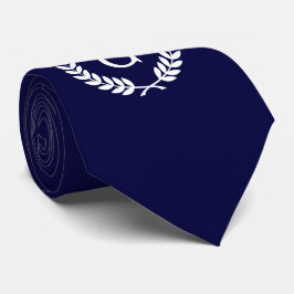Navy Blue Wht Wheat Laurel WreatInitiaal Monogram Stropdas