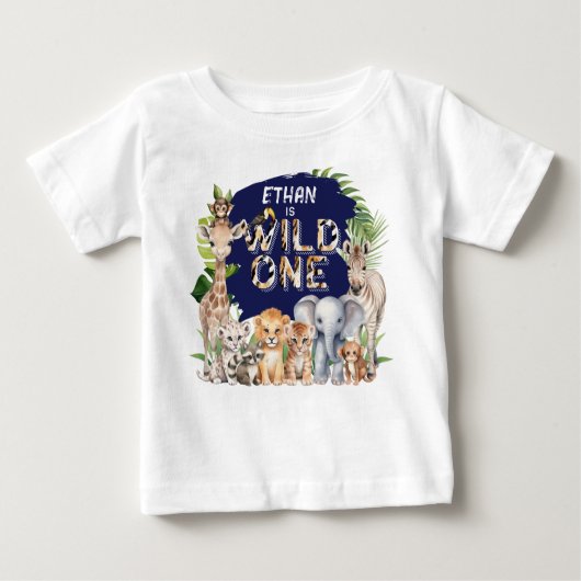 Navy Blue Wild One Dieren Safari Thema 1e geboorte (Voorkant)