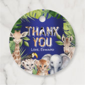 Navy Blue, Wild One safari oerwoud Boy 1e verjaard Bedankjes Labels (Achterkant)