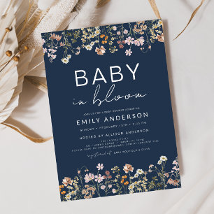 Navy Blue Wildflower Baby in Bloom Baby shower Kaart