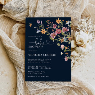Navy Blue Wildflower Baby shower Uitnodiging