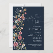 Navy Blue Wildflower bewaart de datumkaarten Kaart (Voorkant)