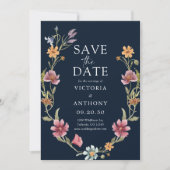 Navy Blue Wildflower bewaart de datumkaarten Save The Date (Voorkant)