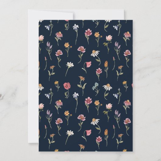 Navy Blue Wildflower bewaart de datumkaarten Save The Date (Achterkant)