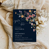 Navy Blue Wildflower bewaart de datumkaarten Save The Date