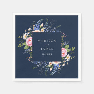 Navy Blue Wildflower Bloemen Huwelijk Servet