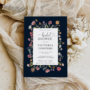 Navy Blue Wildflower Bridal Shower Uitnodiging