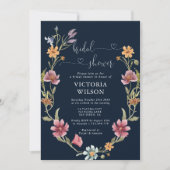 Navy Blue Wildflower Bridal Shower Uitnodiging (Voorkant)