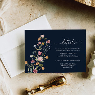 Navy Blue Wildflower Bruiloft Behuizing Kaart