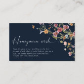 Navy Blue Wildflower Honeymoon Wish Enclosure Kaar Informatiekaartje (Voorkant)