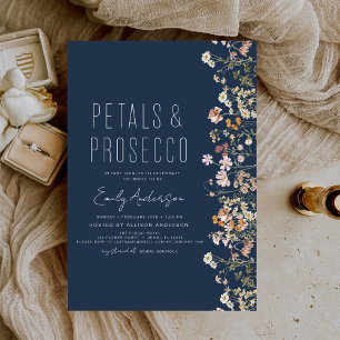 Navy Blue Wildflower Petals Prosecco Vrijgezellenf Kaart