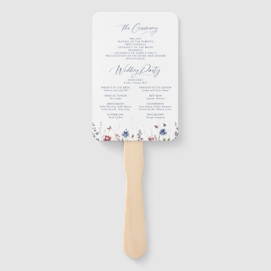 Navy Blue Wildflower Rustic Wedding Programs Handwaaier (Achterkant)