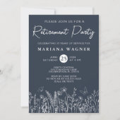 Navy Blue Wildflowers Retirement Party Invitation (Devant)