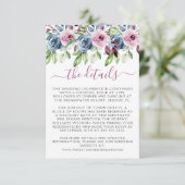 Navy Blue Wine Waterverf Bloemenbruiloft Informatiekaartje (Staand voorkant)