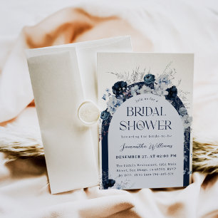 Navy Blue Winter Bloemen Boho Vrijgezellenfeest Kaart