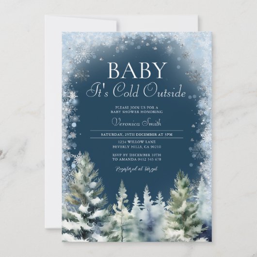 Navy Blue Winter Kerstboom Baby Shower Sneeuwvlokk Kaart (Voorkant)