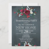 Navy Blue Winter Rustic Floral Housewarming Party Kaart (Voorkant)