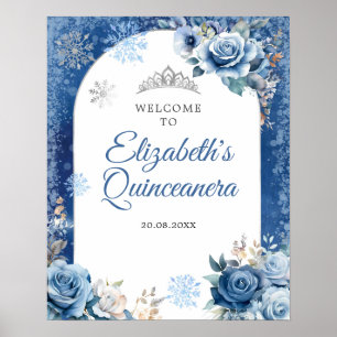 Navy Blue Winter Sneeuwvlok Mis Quince Welkom Poster