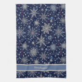 Navy Blue Winter Snowflake Custom Theedoek (Verticaal)