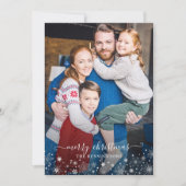 Navy Blue Winter Snowflakes kerstfoto (Voorkant)