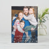 Navy Blue Winter Snowflakes kerstfoto (Staand voorkant)