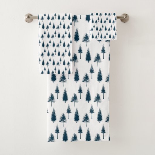 Navy Blue Winter Trees Bad Handdoek (Insitu)
