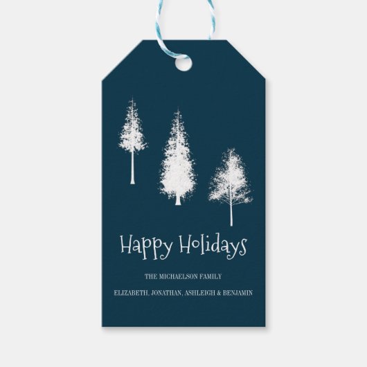 Navy Blue Winter Trees Cadeaulabel (Voorkant)