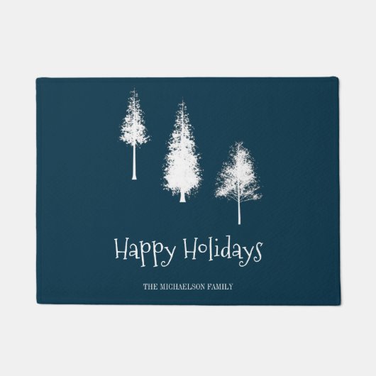 Navy Blue Winter Trees Deurmat (Voorkant)