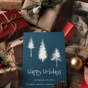 Navy Blue Winter Trees Feestdagenkaart