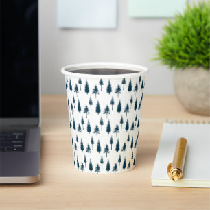 Navy Blue Winter Trees Papieren Bekers