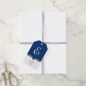 Navy Blue Wit Grijs Monogram Naam Cadeau Labels Cadeaulabel (Met Touw)