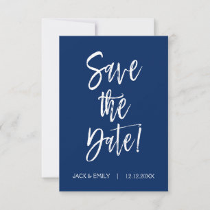 Navy Blue - Wit Save the Date Kaart