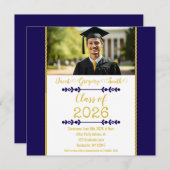 Navy Blue with Gold Graduation Invitation (Devant / Derrière)