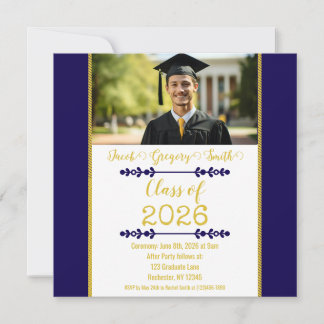 Navy Blue with Gold Graduation Invitation