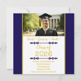 Navy Blue with Gold Graduation Invitation Kaart