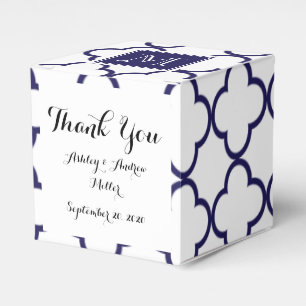 Navy Blue, witte quatrefoil Uw monogram Bedankdoosjes