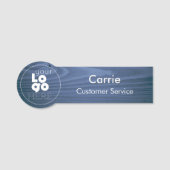 Navy Blue Wood Business Logo Personeelsnaam Tag (Voorkant)