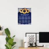 Navy Blue Wood Lace Sunflower Seating Chart Poster (Thuiskantoor)