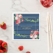 Navy Blue Wood roze rozen & Gold Wedding Servet (Insitu)