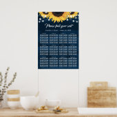 Navy Blue Wood Sunflower Wedding Seating Chart 12 Poster (Keuken)