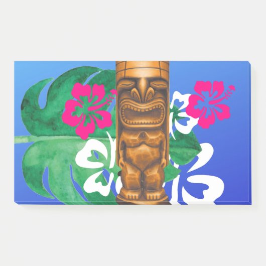 Navy blue wood tiki en hibiscus post-it® notes (Voorkant)