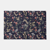 Navy Blue Woodland Animals Floral Leaves Pattern Deurmat (Voorkant)