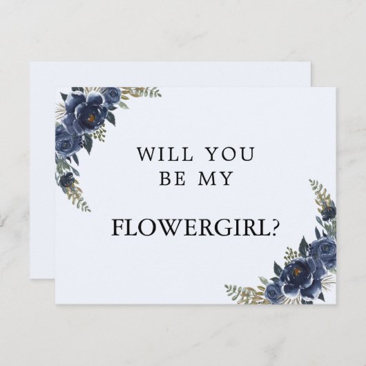 Navy Blue, word jij mijn Bloemenmeisje Kaart (Voorkant / Achterkant)