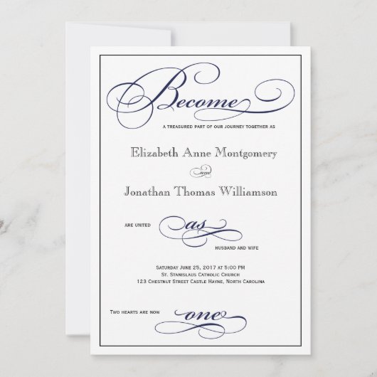 Navy Blue wordt een uitnodiging voor een scriptwed (Voorkant)